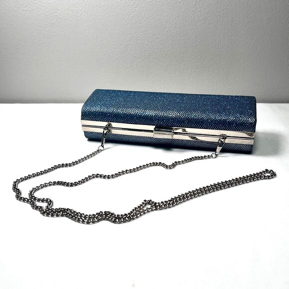✨ Blue Metallic Crossbody Clutch with Chain Strap – Elegant Formal Evening Bag ✨ - Picture 5 of 6